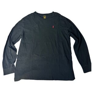 Polo Ralph Lauren Mens V-Neck Long Sleeve T-Shirt Black Classic Fit Red Pony M